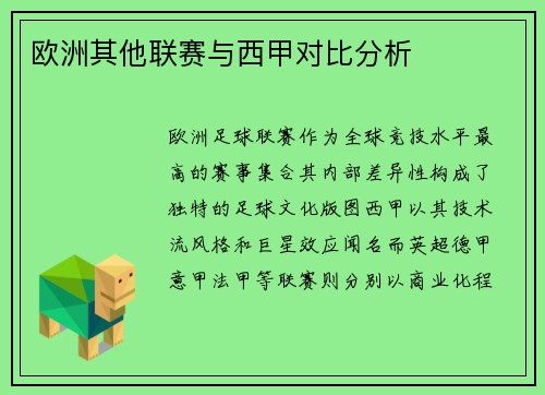 欧洲其他联赛与西甲对比分析